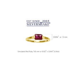 Silvershake 7X5mm Simulated Octagon Shape Red Ruby 14K Yellow Gold Plated 925 Sterling Silver East-West Solitaire Promise Ring July Gemstone Birthstone Size 8.5, 8.5, Sterling Silver 14K Gold Plated,