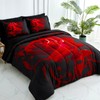 WONGS BEDDING Red Comforter Set Queen, Reversible Red Rose 7