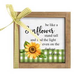 pechpell Summer Sunflower Sign, 6×6 Inch Wood Framed Sunflower Decor with Leaves, Mother's Day Gift for Home Office Table Shelf Tiered Tray Indoor