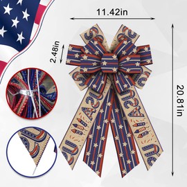 LANGFON Large 4th of July Patriotic Wreath Bows America Flag Wave Strip Burlap Bow for Wreaths, Patriotic Tree Topper Bows for Veterans Day Independence Day Party Decoration Indoor Outdoor Supplies