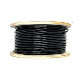 1/8" Coated to 3/16" Diameter, 7x7 Construction, Black Vinyl Coated Cable: 50, 100, 250 and 500 Ft (200 ft Reel)