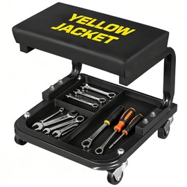YELLOW JACKET Mechanic Rolling Stool 250 Lbs Capacity, Garage Stool on Wheels with Tool Tray Storage, Work Stools with Wheels for Garage, Shop, Mechanic Chair with Wheels, Auto Repair
