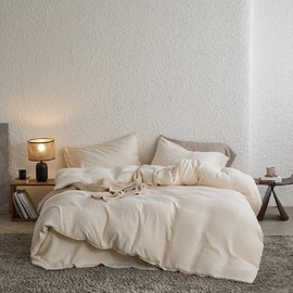 Erwinmu Muslin Duvet Cover Set 100% Cotton King Size,Double-Layer Linen Like Gauze Comforter Cover Cream 3 Pieces,Okeo-tex 100 Certified Duvet Cover 104"x90" with 2 Pillowcases for All Season