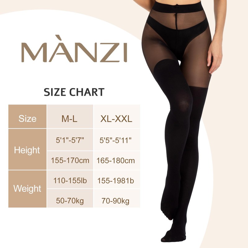 MANZI Mock Thigh High Look Tights Suspender Plain Curves Hold
