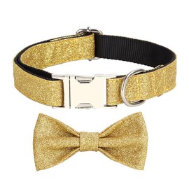 YSHOME&PET Bling Dog Collar with Bow Tie, Adjustable Bowtie Dog Collar with Metal Buckle D-Ring Soft Pet Collars for Cats Small Medium Large Boy or Girl Dogs Daily Walking or Holiday Party
