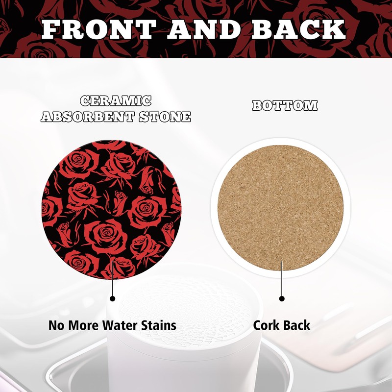 Red Rose Flower Steering Wheel Cover for Women Men, Anti-Slip