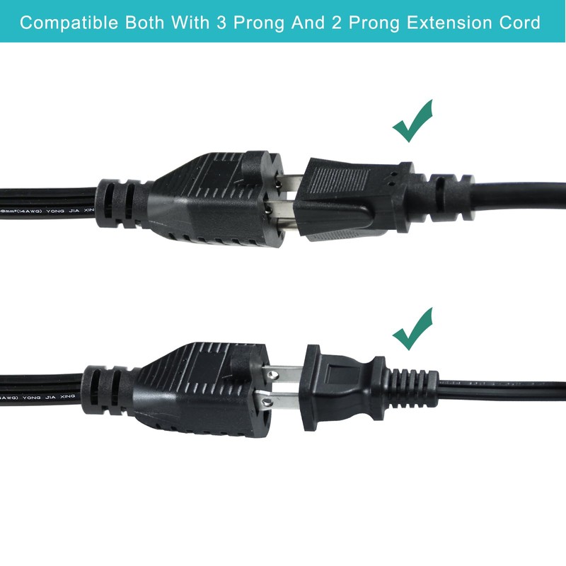 Flat Extension Cord with Flat Wall Plug 6FT - Black