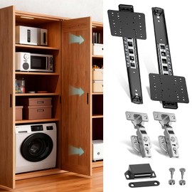 Mdkave 14inch Pocket Door Slides with Hinges,Pocket Cabinet Door Hardware Kit,Space Saving Sliding System for Cabinets (14inch,1Set)