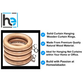 Wooden Curtain Rings 45mm with Screw Eye Natural Wood Drapery Curtain Rings Rod Hanging Sliding Eyelet for 42mm Poles Pack of 12.