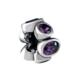 Quiges 925 Sterling Silver 3D Wreath of Circles Spacer Bead Charm with Purple Crystal