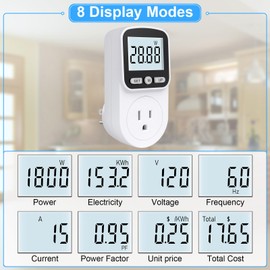 2 Pack Watt Meter Power Meter Plug Home Energy Monitor Electricity Usage Monitor, Electrical Usage Monitor, Energy Voltage Amps Meter Tester with Backlight, Overload Protection, 8 Display Modes
