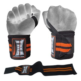 TMA Weight Lifting Wraps Wrist Gym Workout CossFit Training Straps18 & 14" Long (Black/Orange, 14" x 3")