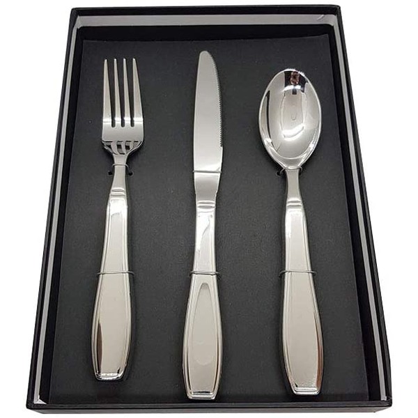 BunMo Weighted Utensils for Tremors and Parkinsons Patients - Heavy Weight Silverware Set of Knife, Fork and Spoon - Adaptive Eating Flatware (3 Pieces)