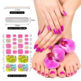 MOLILON 8 Sheets Toes Nail Wraps, Self Adhesive Toe Nail Stickers for Women Girl, Nail Polish Strips, Gel Nail Strips for Toes with Nail File, Wooden Stick (Gradient Color, Gold Stripe, Marble)