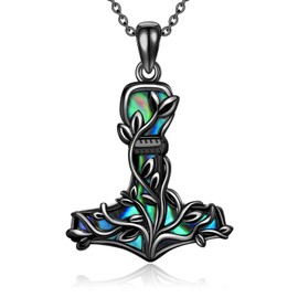 Thor Hammer Necklace Sterling Silver Black Mjolnir Tree of Life Pendant Viking Nose Jewelry Gifts for Women