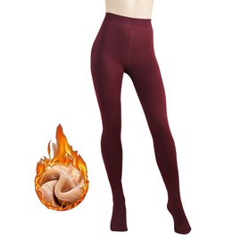 G&Y Fleece Lined Tights for Women -200D Therma Leggings Opaque Warm Winter Pantyhose,Burgandy Red M