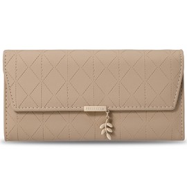 aurrako Wallets for Women Leather Clutch Credit Card Holder RFID Trifold Ladies Wallets Coins Zipper Pocket with ID Window Large Capacity (Khaki)