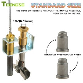 TEENGSE Pilot Burner and 750 Millivolt Thermopile Assembly, Own 36inch Leads with Aluminium Glass Fiber Cover for Fireplaces, Fryer Stoves, Gas