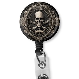 Retractable ID Card Badge Holder with Alligator Clip, Medical MD RN Nurse Badge ID, Badge Holder,Badge Reel,Office Employee Name Badge (Skull)