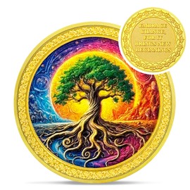 Colorful Recovery Sunrise Sobriety Coin - Tree of Life Affirmation AA Coins - New Beginning NA AA Chips and Medallions - Celebrate Living Clean Narcotics Alcoholics Anonymous Gifts for Men Women