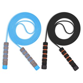 Flintronic Children's Skipping Rope, Pack of 2, Adjustable Skipping Rope, Children with Skin-Friendly Foam Handles, 260 cm Skipping Rope for Men, Women, Children, Fitness, Training, Game (Blue +