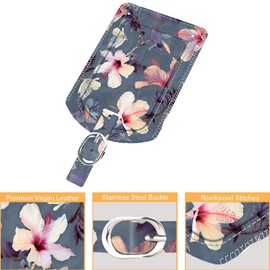 [Pack of 2] Fintie Faux Leather Luggage Tag ID Tag with Address Tag Name Plate for Travel Bag Suitcase, Blooming Hibiscus