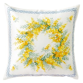 Olympus Ono Megumi Mimosa Collection Cushion Mimosa Wreath 6064 Cross Stitch Kit, 15.7 inches (40 cm) Square Panya (Cushion) Sold Separately