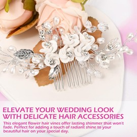 Wedding Hair Accessories for Bride, Silver Flower Leaf Hair Comb, Crystal Beaded Side Comb for Women and Girls