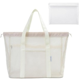 GIANRGHT Hot Spring Buspa Bag, Mesh Bag, Gym Bag, Sauna Bag, Pool Bag, Large Capacity, Waterproof Material, Waterproof Pocket, Included, white