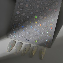 Ocean Nail Art Stickers Starfish Nail Stickers 5D Self-Adhesive Seashell Nail Decals with Aurora Design Summer Nail Supplies for Women DIY Manicure Nail Art Decorations