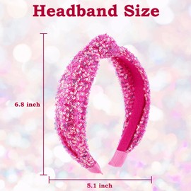 CTZENWAY Sequin Knotted Headband for Women, Sparkly Knotted Wide Hair Bands for Girls, Glitter Fashion Iridescent Headbands Hair Accessories Fancy Outfits for Party Birthday Prom (RosePink)