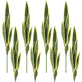 Tigeen 8 Pcs Faux Snake Plants 30 Inch Artificial Snake Plant Tall Faux Agave Fake Sansevieria for Garden Home Office Store Indoor Outdoor Decoration (Yellow)