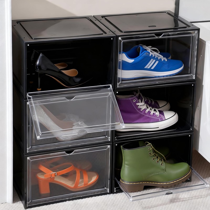 KUILONG 6-Pack Stackable Shoe Boxes with Magnetic Closure, Transparent Gray