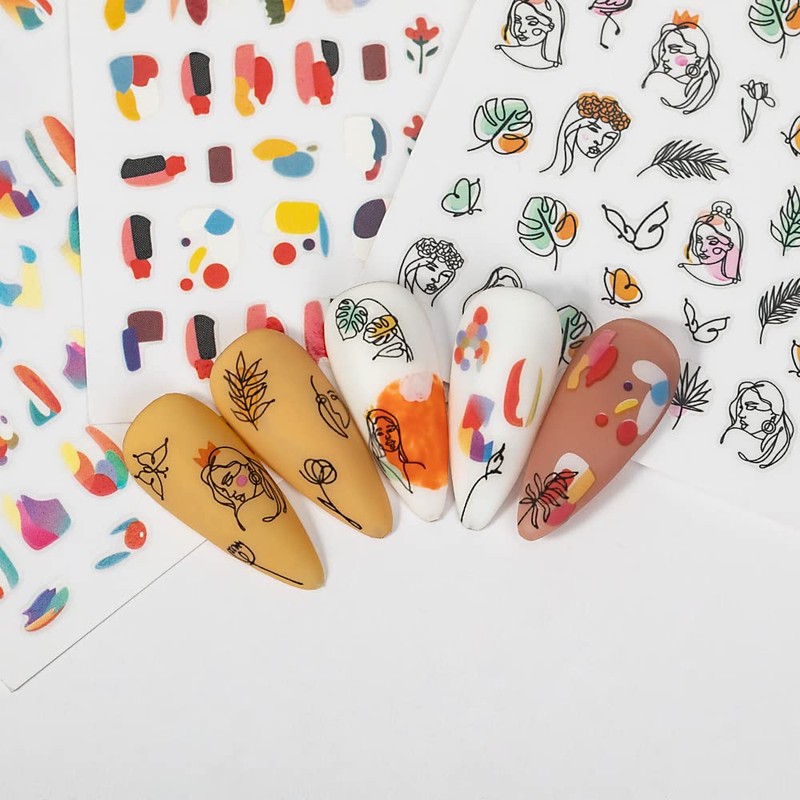 DZHILHMX Nail Stickers - 3D Self Adhesive, Graffiti, Funny, Abstract,