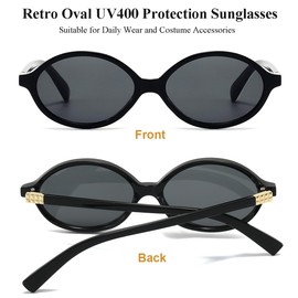 boluoboluomi Vintage Glasses for Women Without Rim, Oval Frame for Men and Women, Oval Small Unisex Sunglasses, Retro 90s Glasses, black