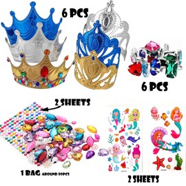 通用 6PCS Party Crowns for Kids DIY Tiaras Making Collage Craft Activity set Birthday Party Favours (Blue/Gold/Silver) …