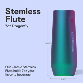 Corkcicle Stemless Flute - Chill Drinks for 9 Hours - Summer Drinkware Gift - 7 oz - Dragonfly