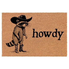 Welcome Doormat Coco Coir Door Mat Gift Howdy Country Western Cowboy Raccoon Funny (30" x 18")