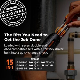 MEGAPRO® 14-in-1 MegaLOK™ Multi-Bit Screwdriver | Quick-change Chuck | ANSI Compatible bits can be used in your impact driver |