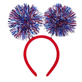 Jacnkb 4th of July Head Boppers Independence Day Headband with Red White Blue Tinsel Sphere Design National Memorial Day Hair Hoop Patriotic Themed Party Headwear