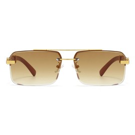 Gleyemor Mens Sunglasses Fashion Rimless Rectangle Sunglasses Square Frameless Sunglasses for Men (Gold/Gradient Brown)