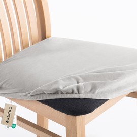 RESTILO Stuhlbezug Sitzfläche für Stühle, Geschlossen Hinten, Abnehmbares Waschbares Sitzkissen Husse Esszimmerstuhl, Stretch Sitzschutzbezug für Zuhause Esszimmer Restaurant Hotel, Sento Grau