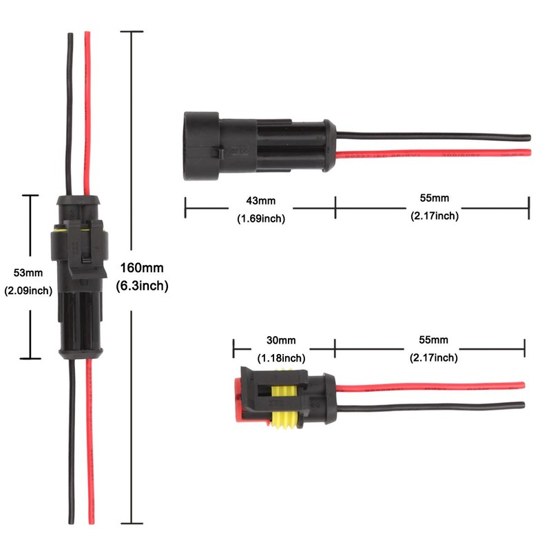 TOMALL 2 Pin Way 18 AWG Waterproof Connector for Electrical