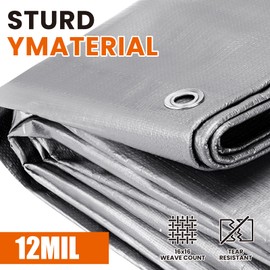Spacever Tarp Heavy Duty 12x16 FT, 12 Mil Thick Large Tarps Water-Proof with Grommets, UV& Tear Resistant, Plastic Cover for Pool Roof Tent Outdoor Firewood, Silver& Brown