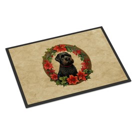Caroline's Treasures DAC2322MAT Black Russian Terrier Christmas Flowers Doormat Front Door Mat Indoor Outdoor Rugs for Entryway, Non Slip Washable Low Pile, 18H X 27W