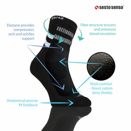 sesto senso 3 Pairs Old School Socks Terry Cloth Sole Striped American Crew Long or Sneaker Socks, skb_03-black