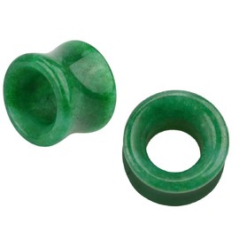 Pierced Owl Natural Green Jade Stone Double Flared Tunnel Plugs, Sold as a Pair (8mm (0GA))