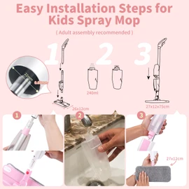 Lullulii Kids Spray Mop,Fun & Functional Toddler Cleaning Set,Real Working Mop for Floors,Pretend Play – Includes Spray Bottle, 2 Washable Microfiber Pads, Montessori Kids Cleaning Toy Set -Pink