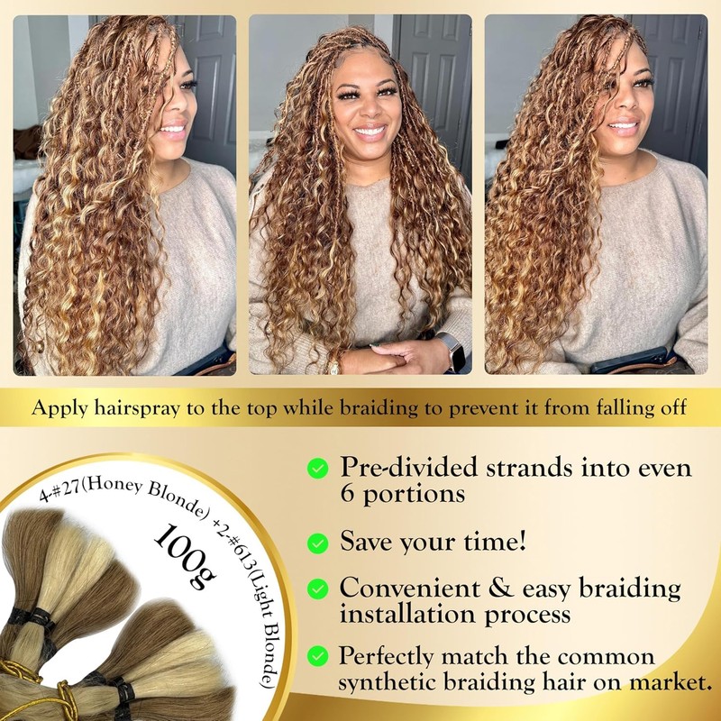 Syrenlore Highlighted Multi-Blonde Braiding Human Hair for Boho Knotless Braids,