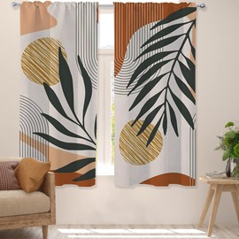 Famiffty Bohemian Mid Century Boho Window Curtains 2 Panels Rod Pocket Palm Leaf Abstract Modern Bedroom Curtains Nature Arch Window Drapes Treatment Living Dining Room Home Decor 42W X 63L Inches